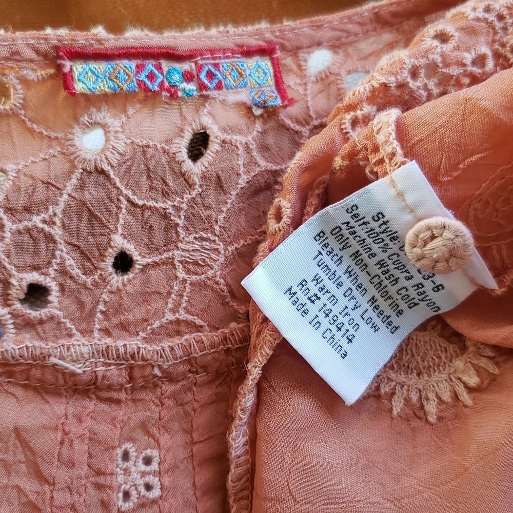 Johnny Was Lace Embroidered Short Sleeves Blouse in Peach - Picture 7 of 7